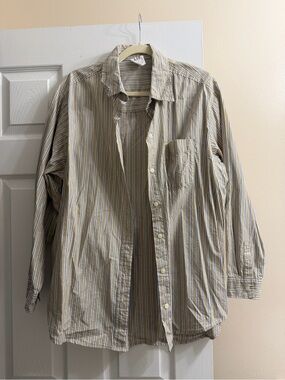 Classic Women’s Tan Striped Button-Up Shirt